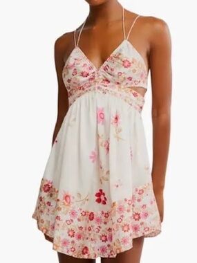 Free People Cream Floral Spaghetti Strap Dress